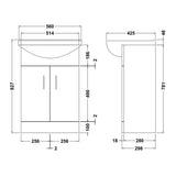 Nuie Mayford 550mm Floor Standing 2 Door Vanity Unit & Basin Gloss White VTM550 LD