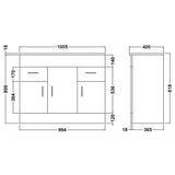 Nuie Eden 1000mm Floor Standing 3 Door 2 Drawer Vanity Unit & Basin Gloss White Gloss White VTMW1000 LD