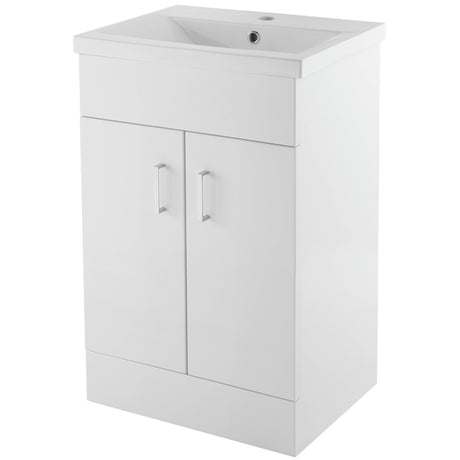 Nuie Eden 500mm Floor Standing 2 Door Vanity Unit & Basin Gloss White VTMW500