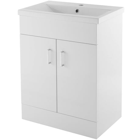 Nuie Eden 600mm Floor Standing 2 Door Vanity Unit & Basin Gloss White VTMW600E
