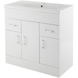 Nuie Eden 800mm Floor Standing 3 Door 2 Drawer Vanity Unit & Basin Gloss White VTMW800