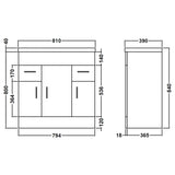 Nuie Eden 800mm Floor Standing 3 Door 2 Drawer Vanity Unit & Basin Gloss White VTMW800 LD