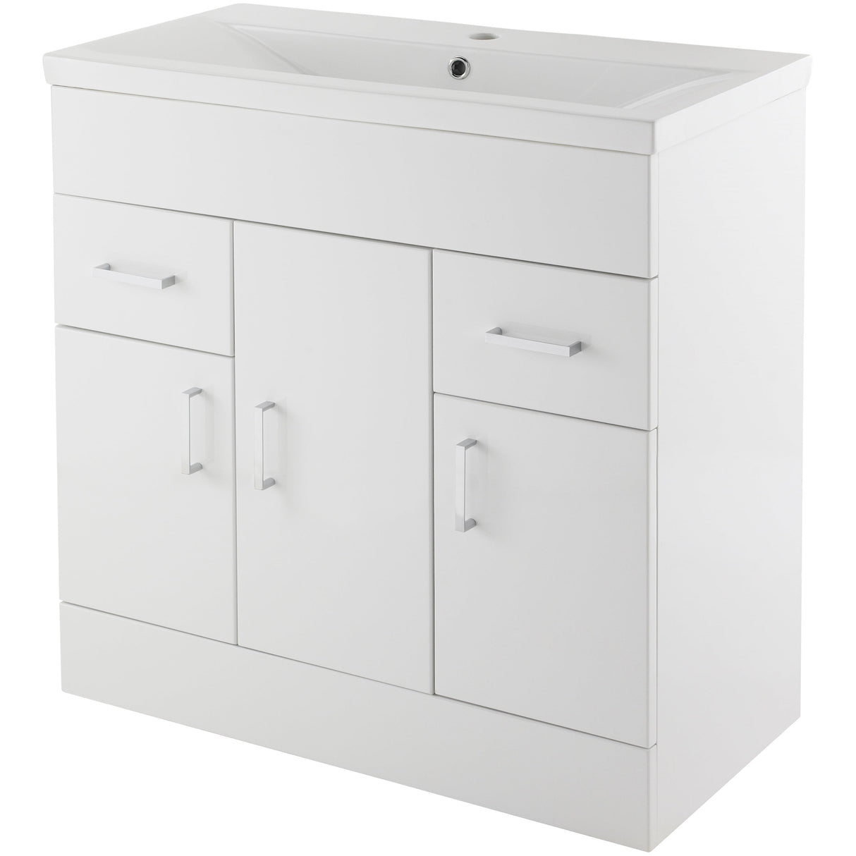 Nuie Eden 800mm Floor Standing 3 Door 2 Drawer Vanity Unit & Basin Gloss White VTMW800E