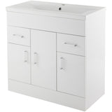Nuie Eden 800mm Floor Standing 3 Door 2 Drawer Vanity Unit & Basin Gloss White VTMW800E