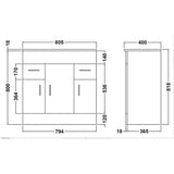 Nuie Eden 800mm Floor Standing 3 Door 2 Drawer Vanity Unit & Basin Gloss White VTMW800E LD