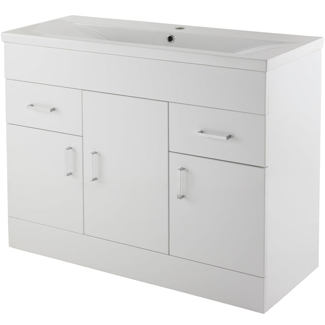 Nuie Eden 1000mm Floor Standing 3 Door 2 Drawer Vanity Unit & Basin Gloss White Gloss White VTNB1000