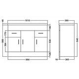 Nuie Eden 1000mm Floor Standing 3 Door 2 Drawer Vanity Unit & Basin Gloss White Gloss White VTNB1000 LD