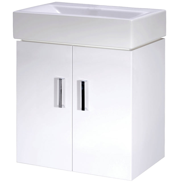 Nuie Mayford 450mm Wall Hung 2 Door Vanity Unit & Basin Gloss White Gloss White VTWW450