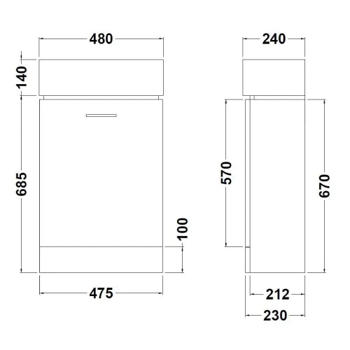 Nuie Mayford 480mm Floor Standing 1 Door Vanity Unit & Basin Gloss White Gloss White VTY058 LD