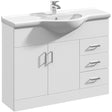 Nuie Mayford 1050mm Floor Standing 2 Door 3 Drawer Vanity Unit & Basin Gloss White VTY1050