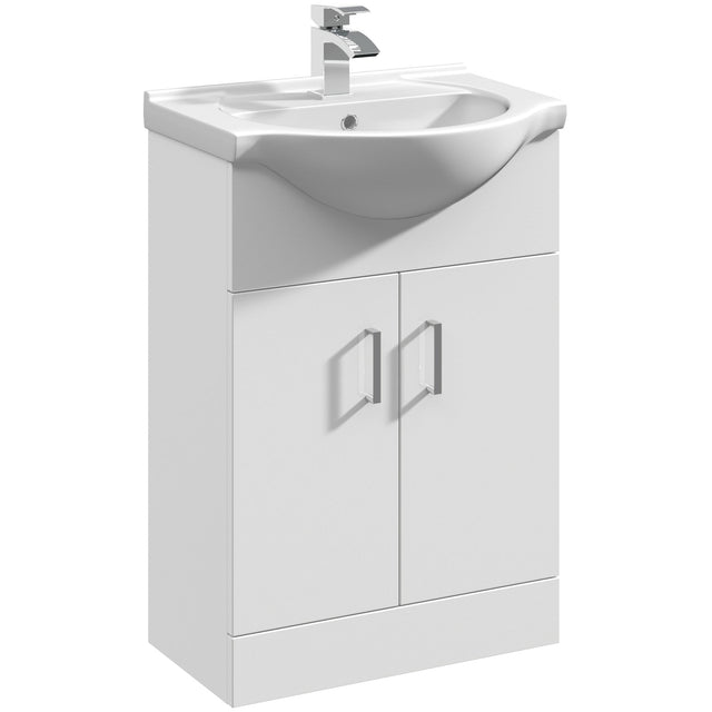 Nuie Mayford 550mm Floor Standing 2 Door Vanity Unit & Basin Gloss White VTY550