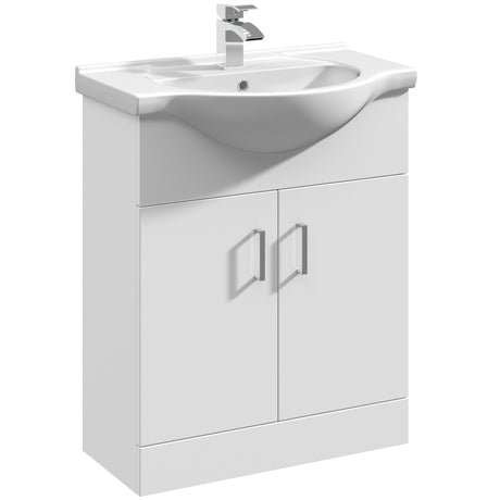 Nuie Mayford 650mm Floor Standing 2 Door Vanity Unit & Basin Gloss White VTY650