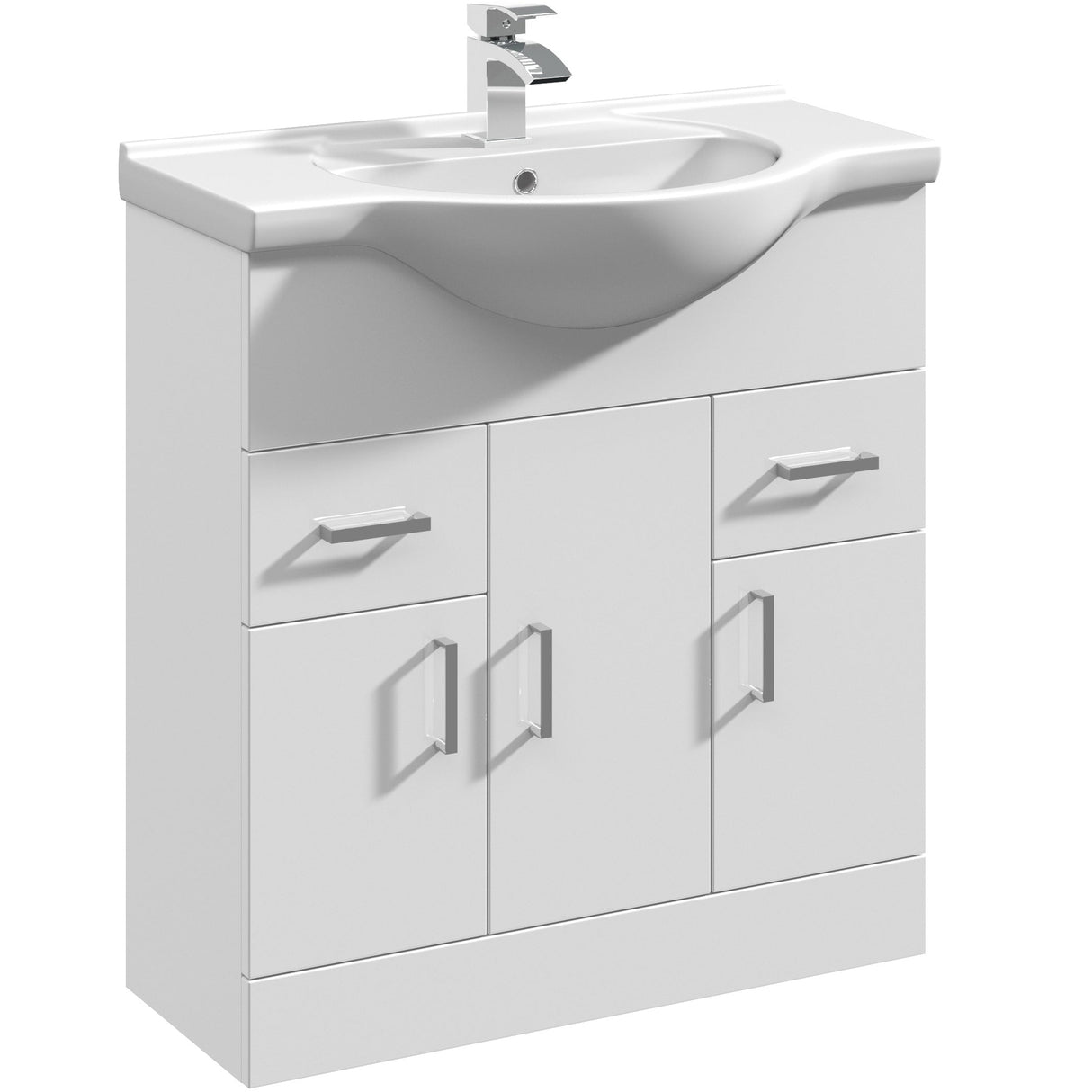 Nuie Mayford 750mm Floor Standing 3 Door 2 Drawer Vanity Unit & Basin Gloss White VTY750