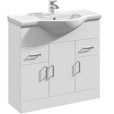 Nuie Mayford 850mm Floor Standing 3 Door 2 Drawer Vanity Unit & Basin Gloss White VTY850
