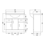 Nuie Mayford 850mm Floor Standing 3 Door 2 Drawer Vanity Unit & Basin Gloss White VTY850 LD
