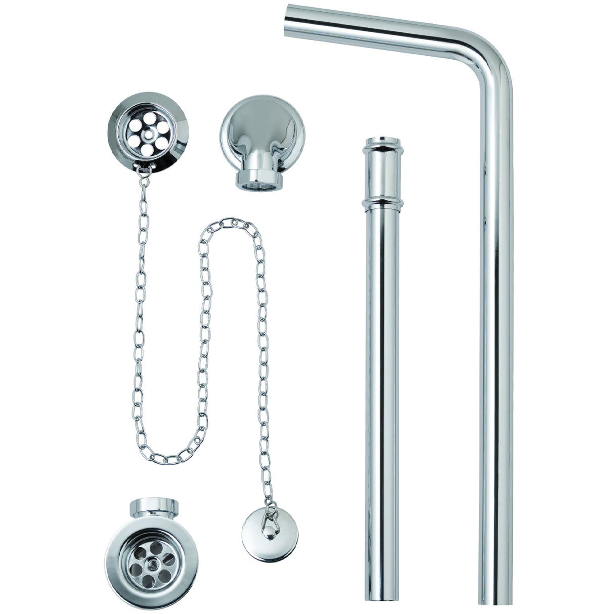 BC Designs Exposed Bath Waste/Plug & Chain With Overflow Pipe Chrome WAS030