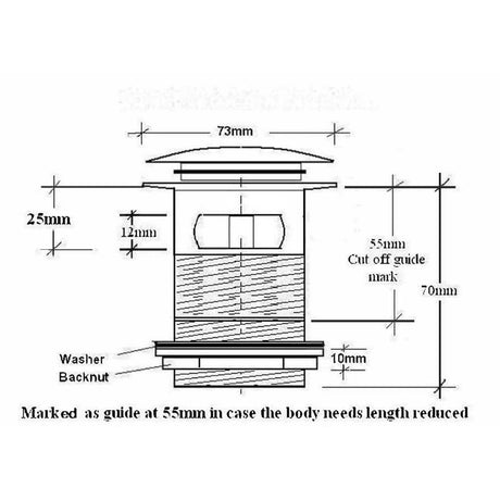 BC Designs Slotted Push Button Bath Waste 70mm Nickel WAS107N LD