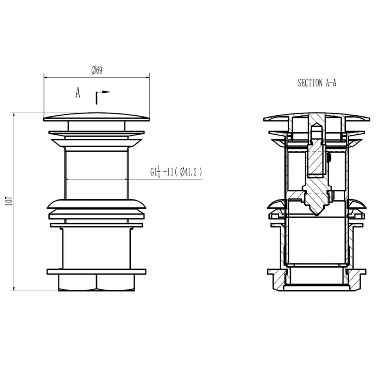 BC Designs Unslotted Push Button Basin Waste Mushroom WAS220M LD