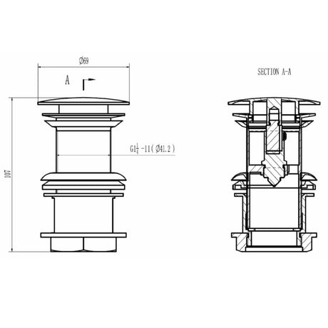 BC Designs Unslotted Push Button Basin Waste Mushroom WAS220M LD