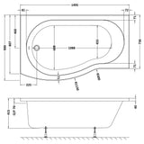 Nuie B-Shaped Shower Bath Without Bath Panel White WBB1585L LD
