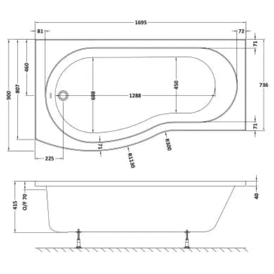 Nuie B-Shaped Shower Bath Without Bath Panel White WBB1785L LD