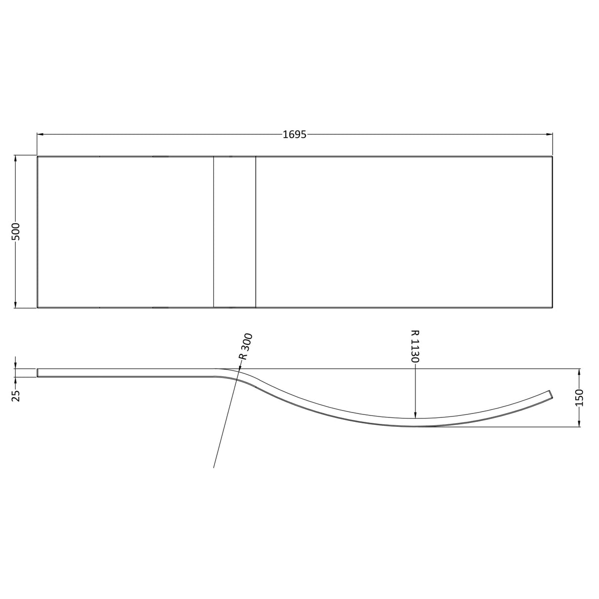 Nuie Acrylic B-Shaped Shower Bath Front Panel Gloss White WBB200 LD