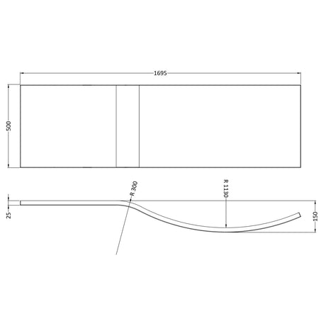 Nuie Acrylic B-Shaped Shower Bath Front Panel Gloss White WBB200 LD