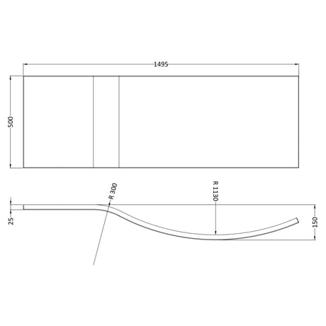 Nuie Acrylic B-Shaped Shower Bath Front Panel Gloss White WBB202 LD