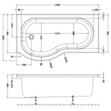 Nuie P-Shaped Shower Bath Without Bath Panel White WBP1585L LD