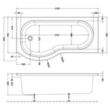 Nuie P-Shaped Shower Bath Without Bath Panel White WBP1685L LD
