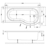Nuie P-Shaped Shower Bath Without Bath Panel White WBP1685R LD