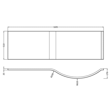 Nuie Acrylic P-Shaped Shower Bath Front Panel Gloss White WBP200 LD