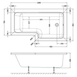 Nuie L-Shaped Shower Bath Without Bath Panel White WBS1585R LD