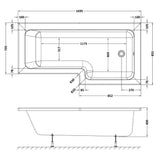 Nuie L-Shaped Shower Bath Without Bath Panel White WBS1785R LD