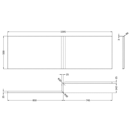 Nuie Acrylic L-Shaped Shower Bath Front Panel Gloss White WBS303 LD