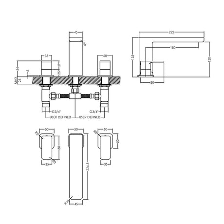 Nuie Windon 3-Hole Deck Mounted Bath Filler Tap Chrome WIN333 LD