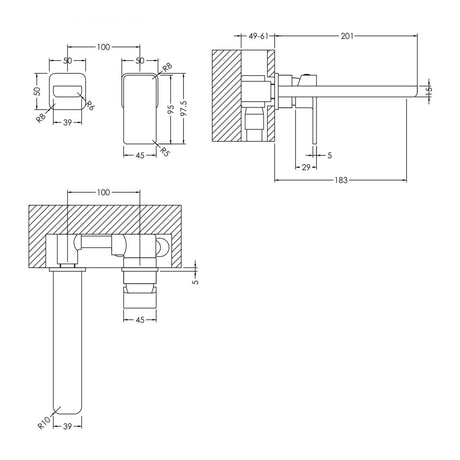 Nuie Windon 2-Hole Wall Mounted Basin Mixer Tap Chrome WIN381 LD