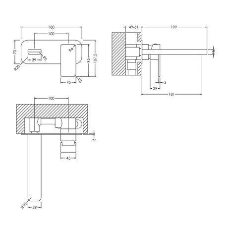 Nuie Windon 2-Hole Wall Mounted Basin Mixer Tap with Plate Matt Black WIN428 LD