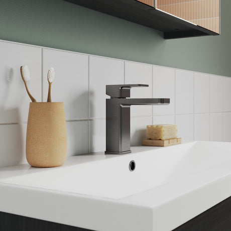 Nuie Windon Mono Basin Mixer Tap with Waste Brushed Pewter WIN705 LS2