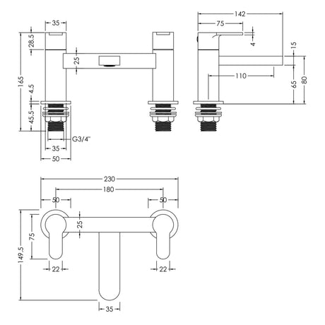 Nuie Windon Bath Filler Tap Brushed Brass WIN803 LD