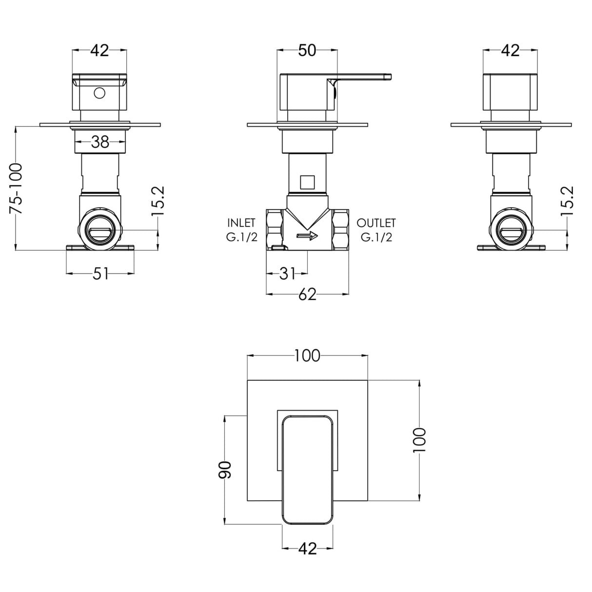 Nuie Windon Concealed Stopvalve Chrome WINST10 LD