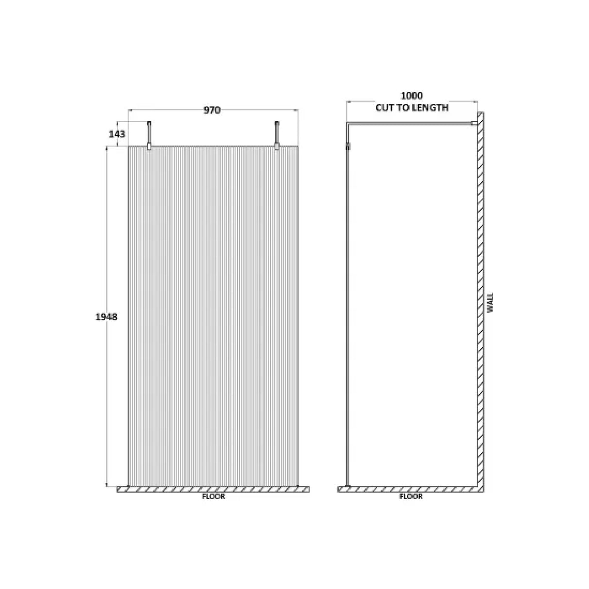 Hudson Reed 8mm Fluted Wetroom Screen - Freestanding With Arms - Chrome WRAF19510 LD