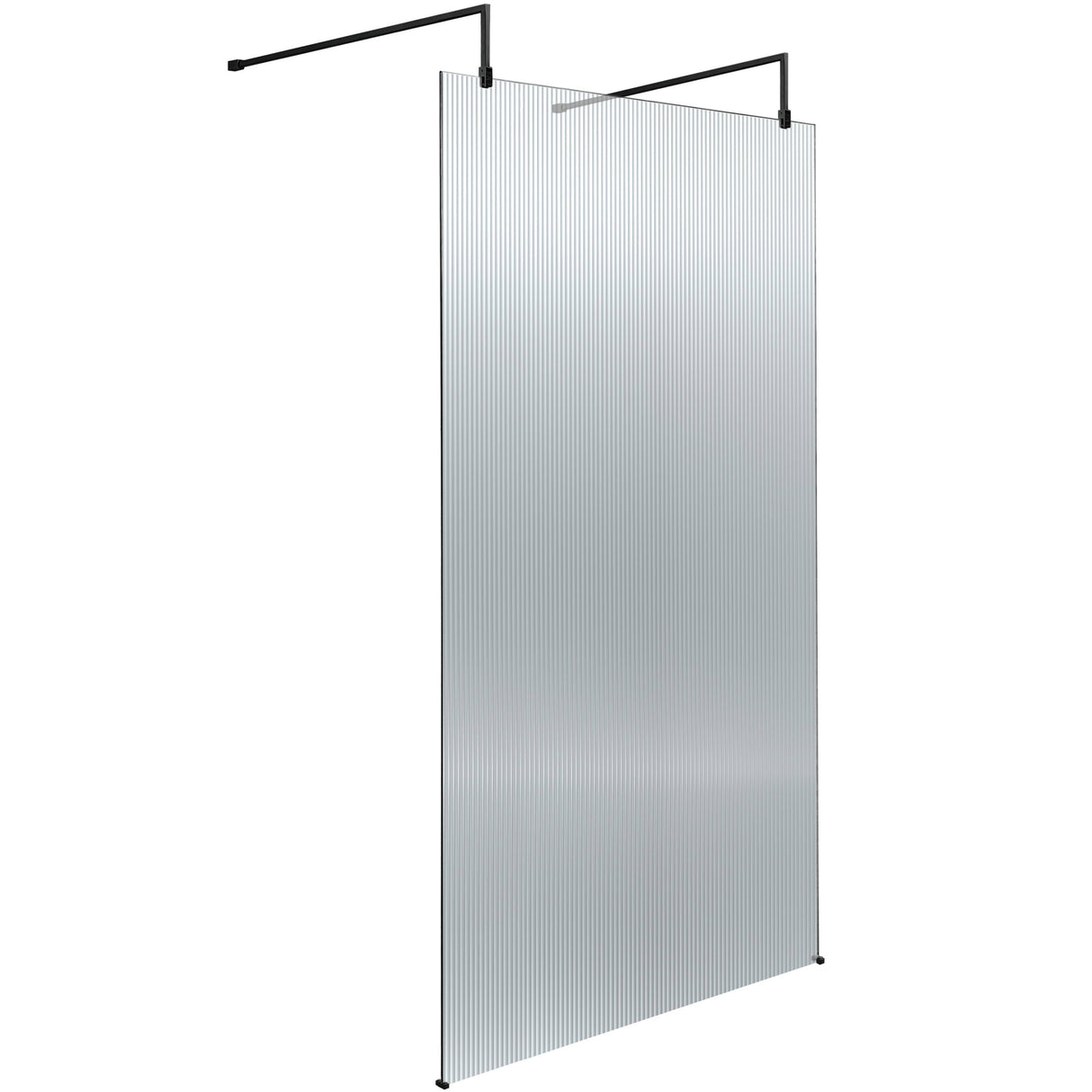 Hudson Reed 8mm Fluted Wetroom Screen - Freestanding With Arms - Matt Black WRAF19510BP