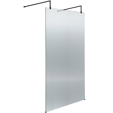 Hudson Reed 8mm Fluted Wetroom Screen - Freestanding With Arms - Matt Black WRAF19510BP