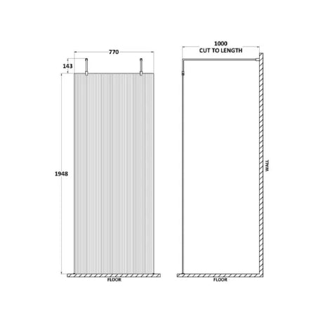 Hudson Reed 8mm Fluted Wetroom Screen - Freestanding With Arms - Chrome WRAF19580 LD