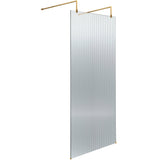 Hudson Reed 8mm Fluted Wetroom Screen - Freestanding With Arms - Brushed Brass WRAF19580BB