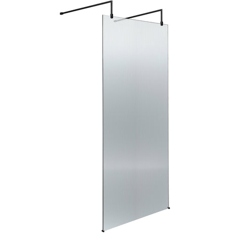 Hudson Reed 8mm Fluted Wetroom Screen - Freestanding With Arms - Matt Black WRAF19580BP