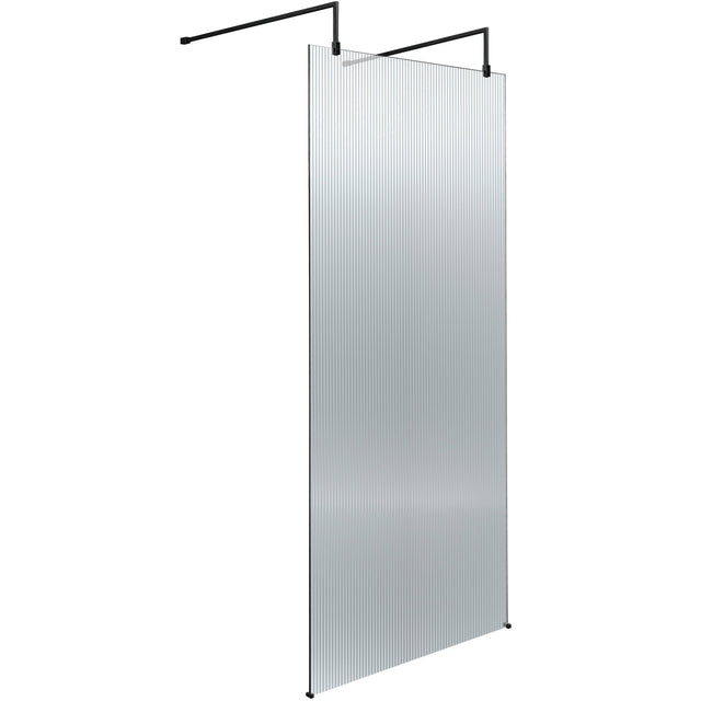 Hudson Reed 8mm Fluted Wetroom Screen - Freestanding With Arms - Matt Black WRAF19580BP