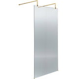 Hudson Reed 8mm Fluted Wetroom Screen - Freestanding With Arms - Brushed Brass WRAF19590BB