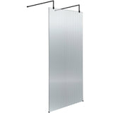 Hudson Reed 8mm Fluted Wetroom Screen - Freestanding With Arms - Matt Black WRAF19590BP